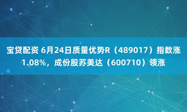 宝贷配资 6月24日质量优势R（489017）指数涨1.08%，成份股苏美达（600710）领涨